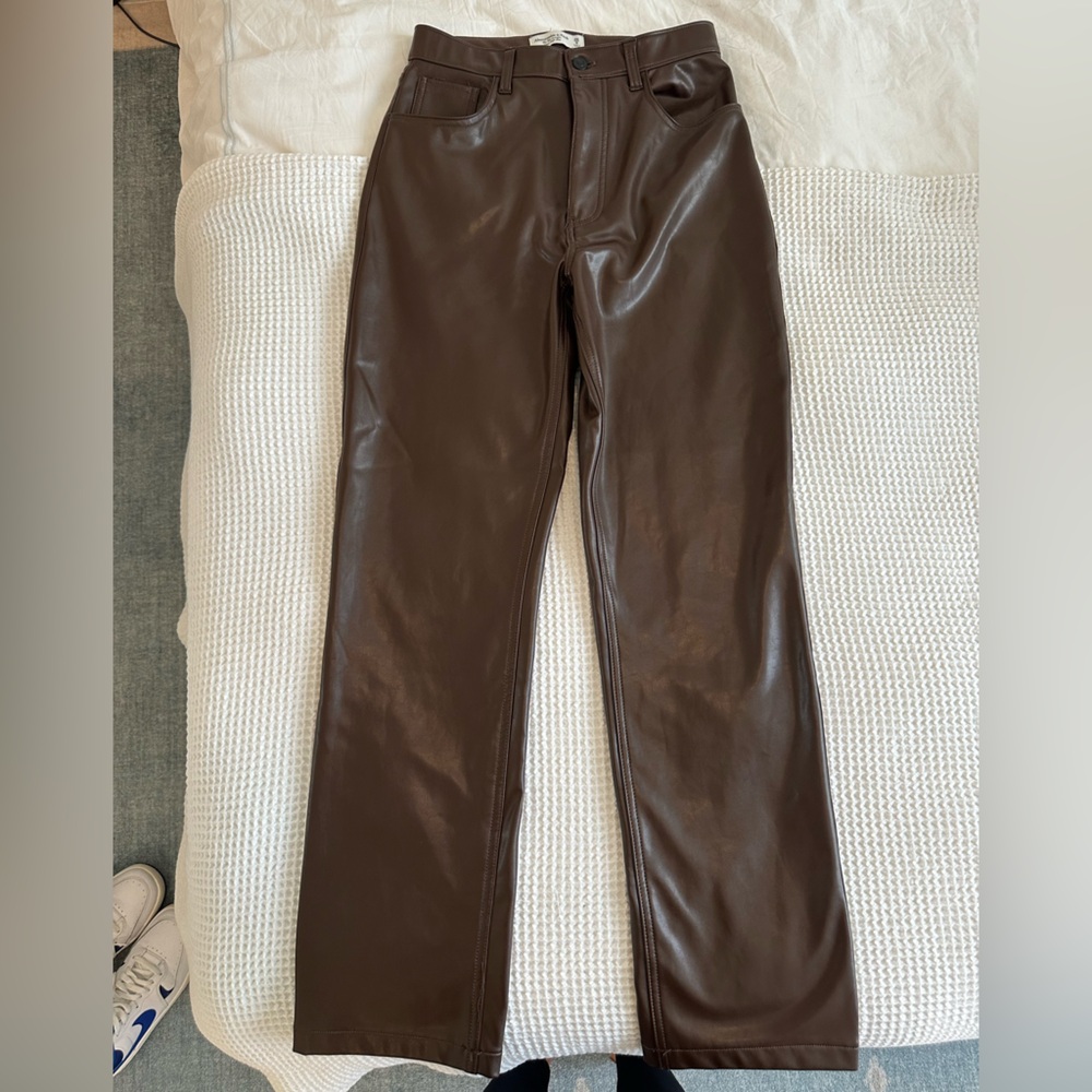 Abercrombie straight leg brown leather pant